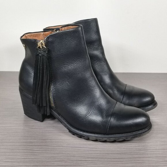 Pikolinos Tassel Zip, Cap Toe Booties, Black Leather, Womens Size 5 M / 35 - Picture 2 of 11